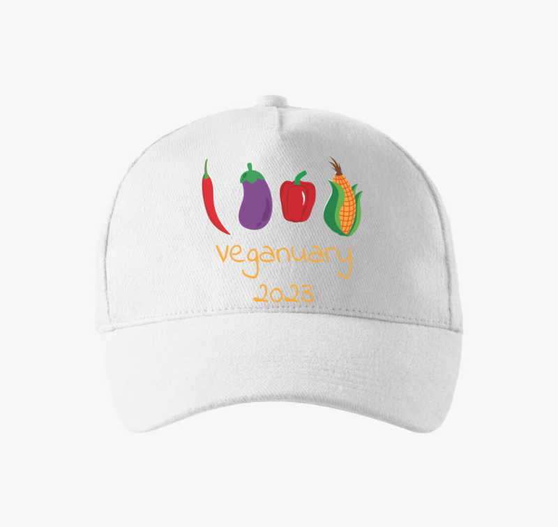Veganuary 2023 (zöldségekkel) sárga feliratos baseball sapka