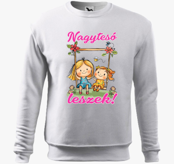 Nagytesó leszek, kislány hintázik pici lánnyal belebújós pulóver