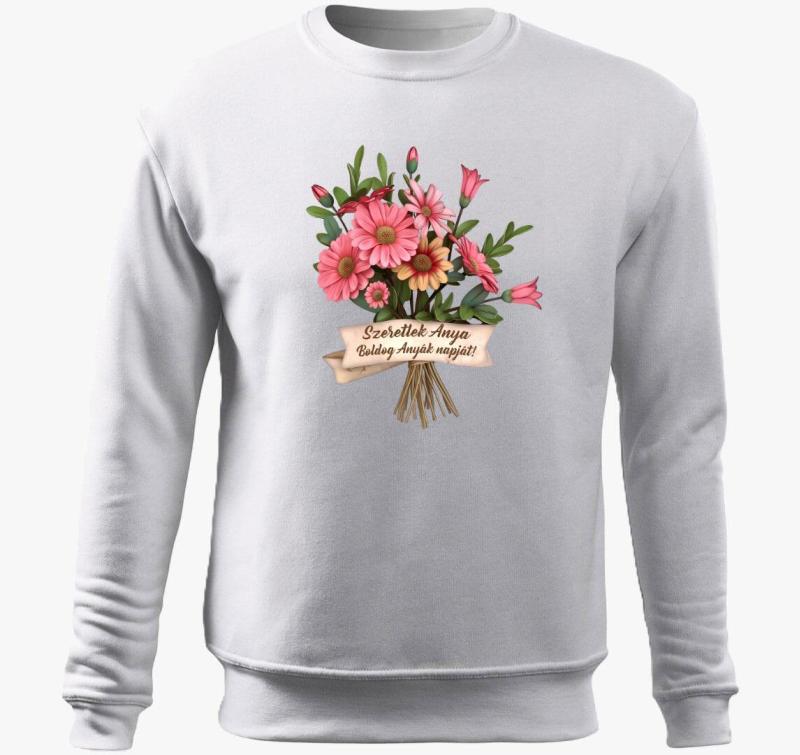 Boldog Anyák napját csokor virággal belebújós pulóver