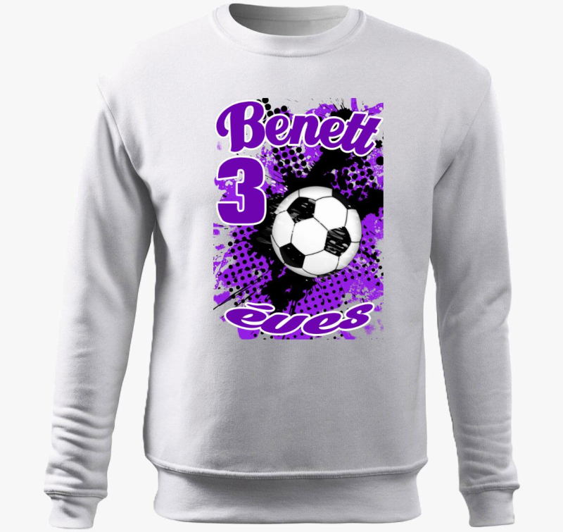 Focilabda lila fehér szülinapi gyerek belebújós pulóver