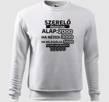 Szerelő óradíjak munka belebújós pulóver