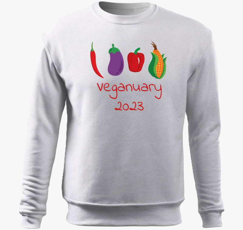 Veganuary 2023 (zöldségekkel) piros feliratos belebújós pulóver