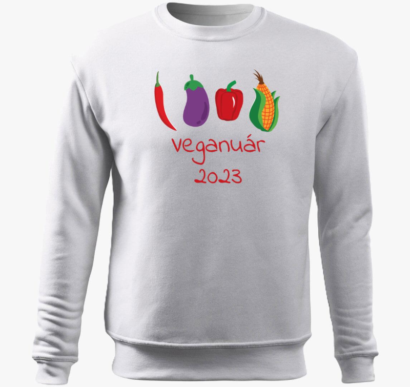 Veganuár 2023 (zöldségekkel) piros feliratos belebújós pulóver