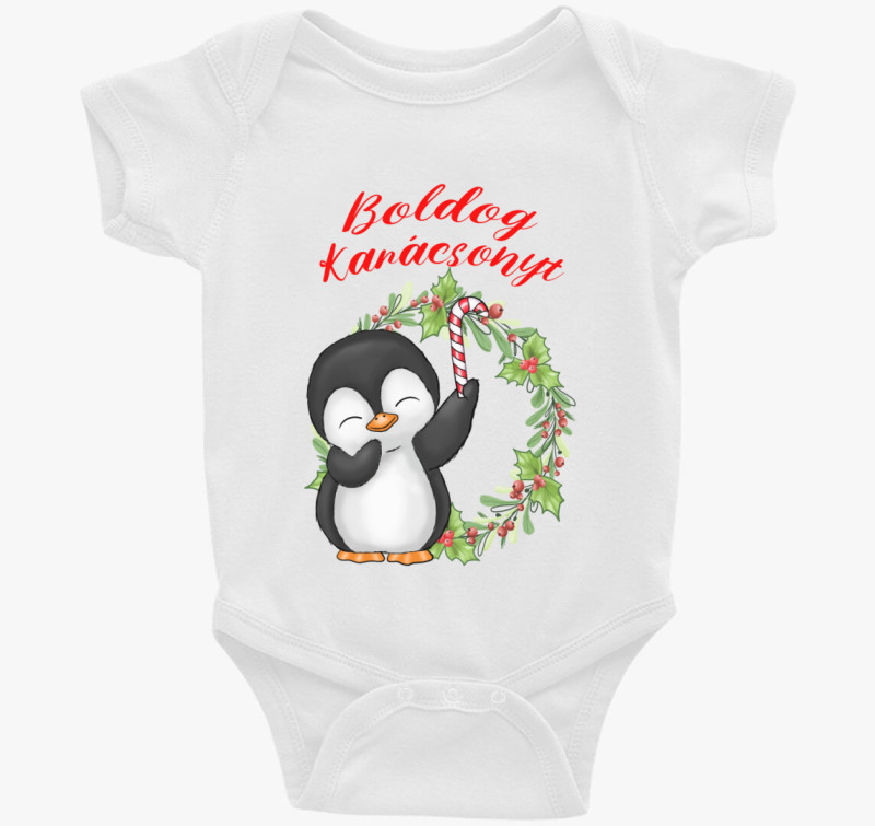 Boldog Karácsonyt pingvin cukorkával gyerek body
