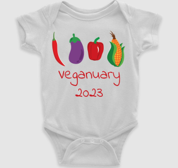 Veganuary 2023 (zöldségekkel) piros feliratos body