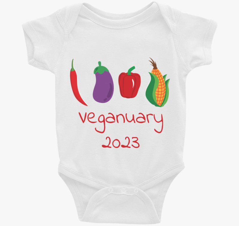 Veganuary 2023 (zöldségekkel) piros feliratos body
