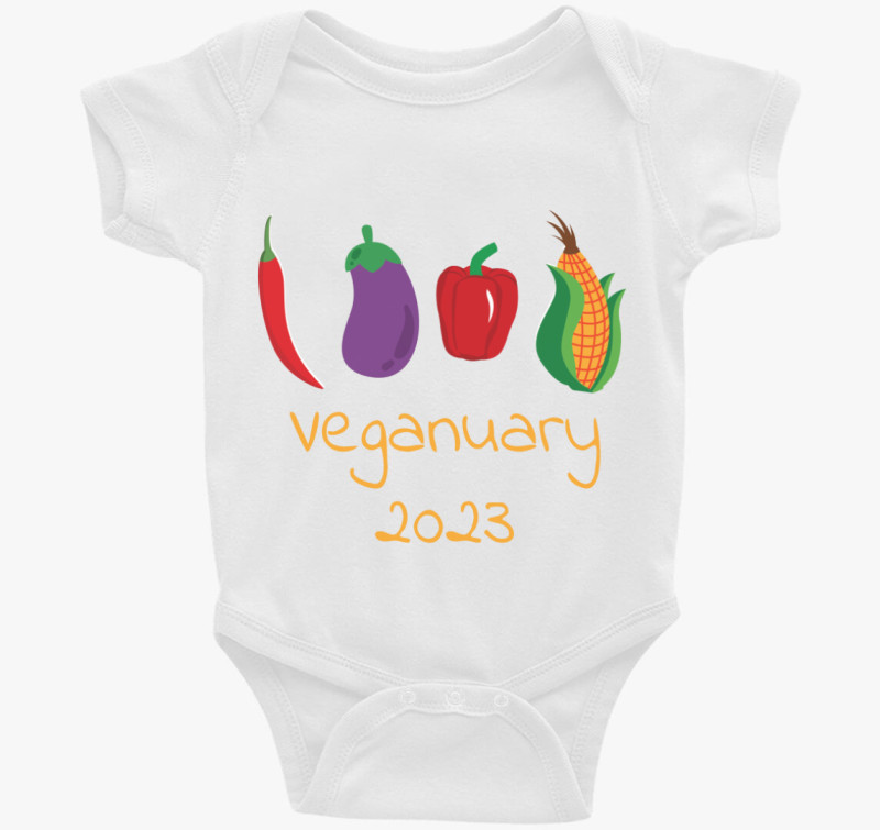 Veganuary 2023 (zöldségekkel) sárga feliratos body