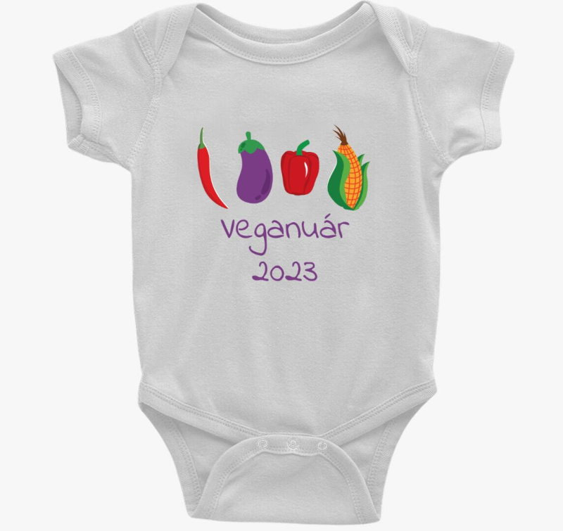 Veganuár 2023 (zöldségekkel) lila feliratos body