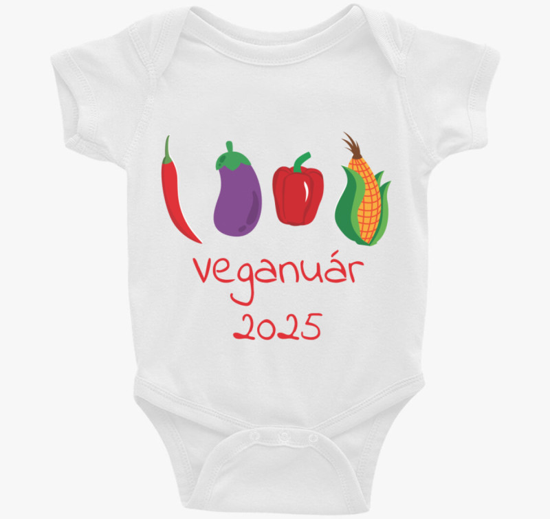 Veganuár 2023 (zöldségekkel) piros feliratos body