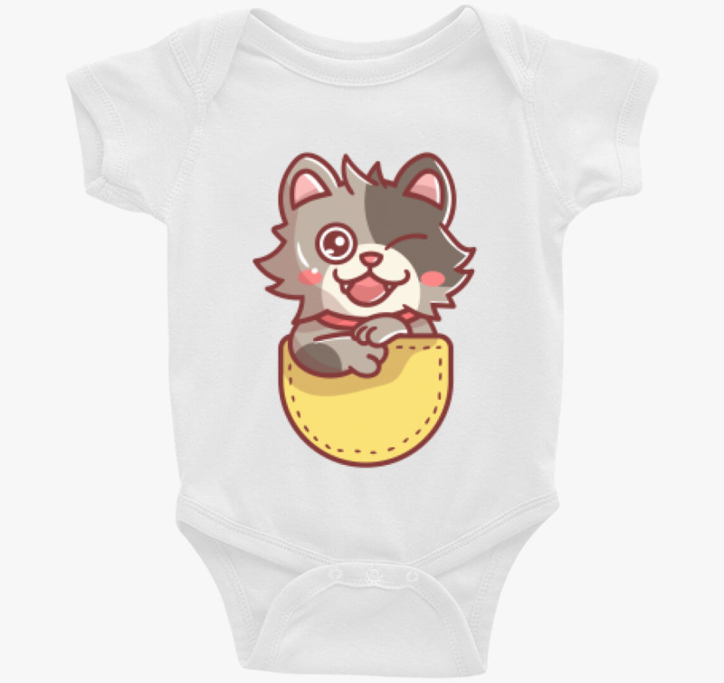 Kismacskás zsebmintás body