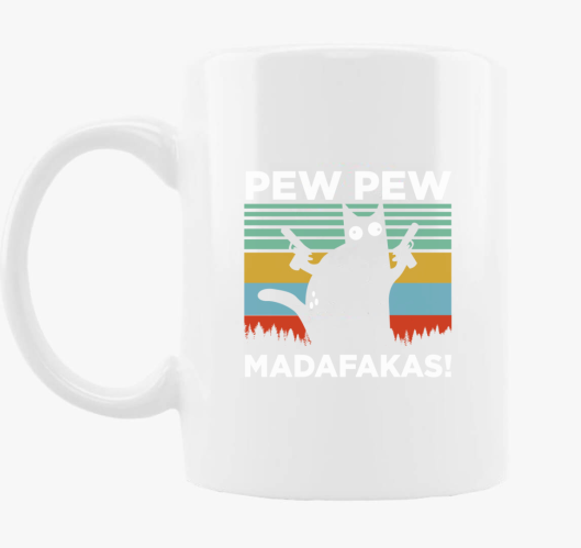 Macska Pew Pew vicces bögre