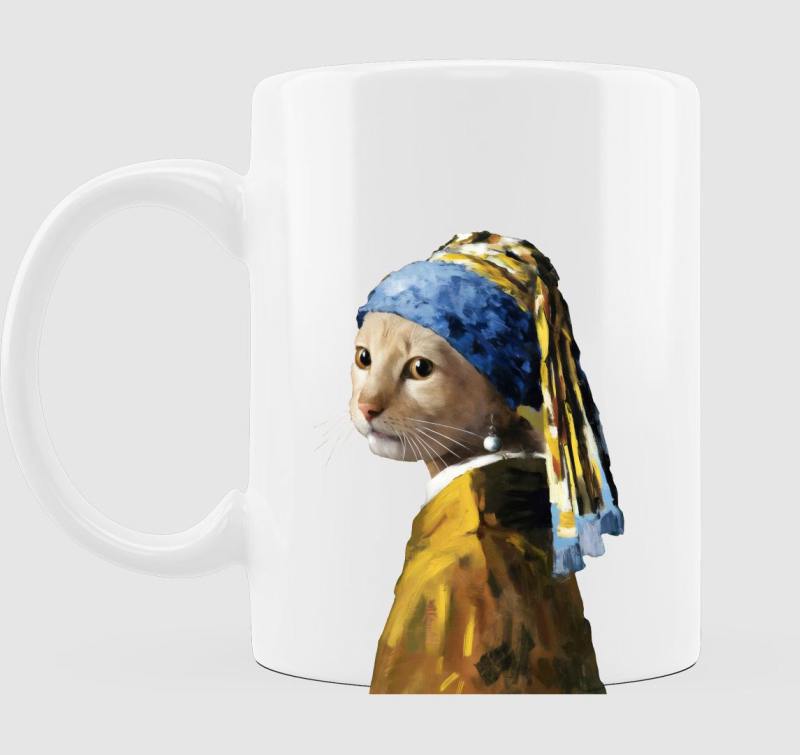 Cat with pearl earring bögre