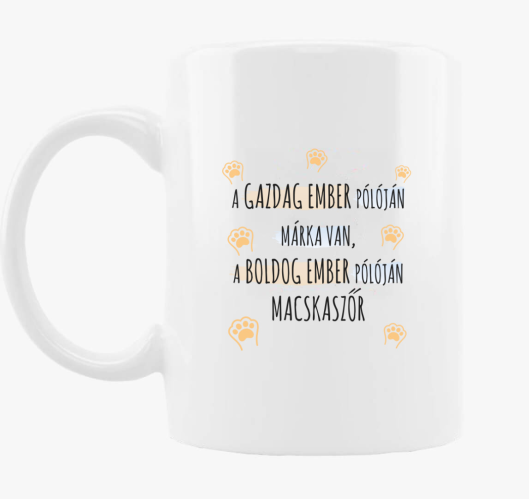 A boldog ember bögreján macska...