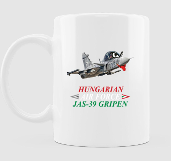 JAS-39 Gripen karikatúra piros-fehér-zöld felirattal bögre