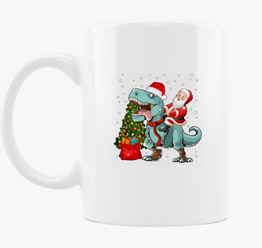 Mikulás a T-Rex hátán bögre...