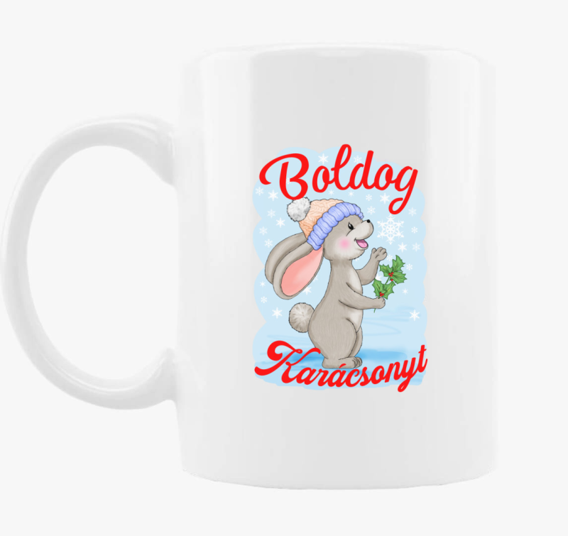Boldog Karácsonyt nyuszi hópihével gyerek bögre