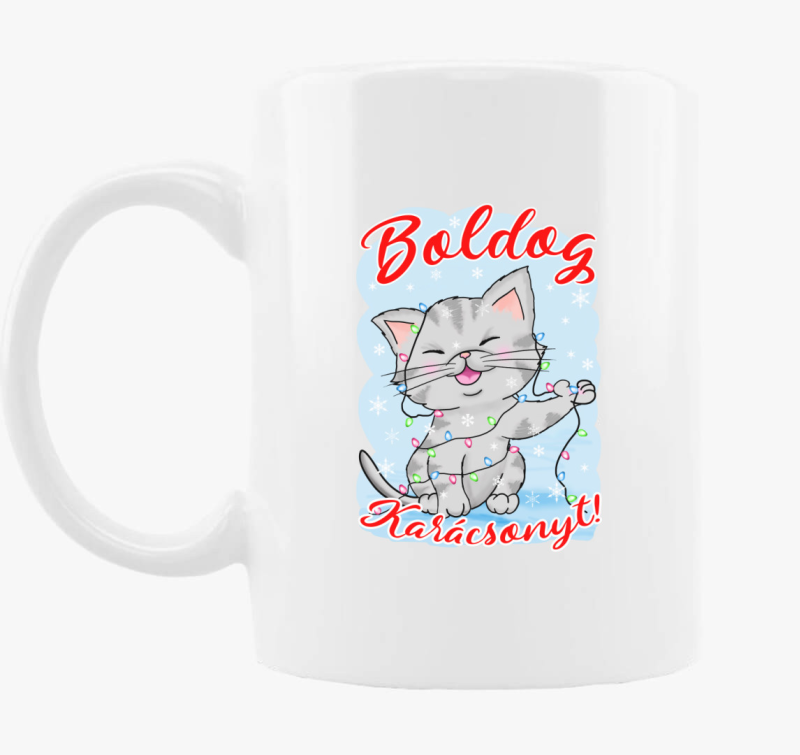 Boldog Karácsonyt cica égőkkel gyerek bögre