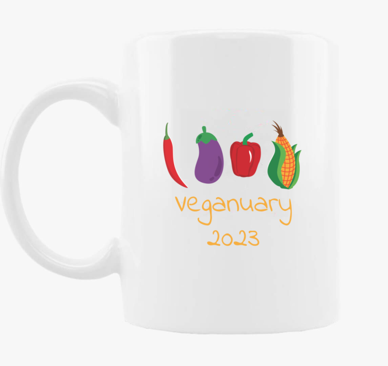 Veganuary 2023 (zöldségekkel) sárga feliratos bögre