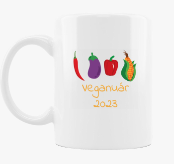 Veganuár 2023 (zöldségekkel) sárga feliratos bögre