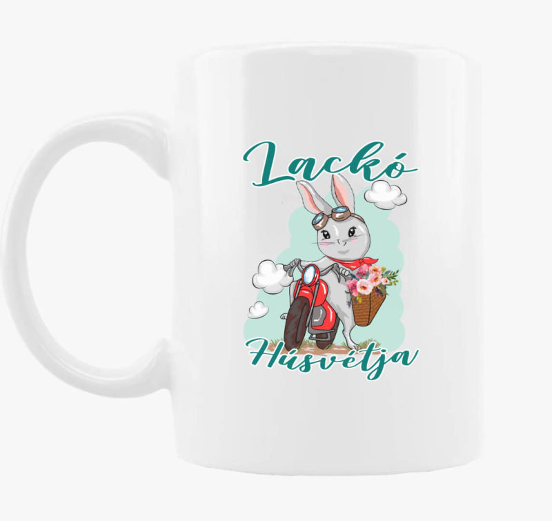 Húsvét Nyuszi motoron névvel bögre