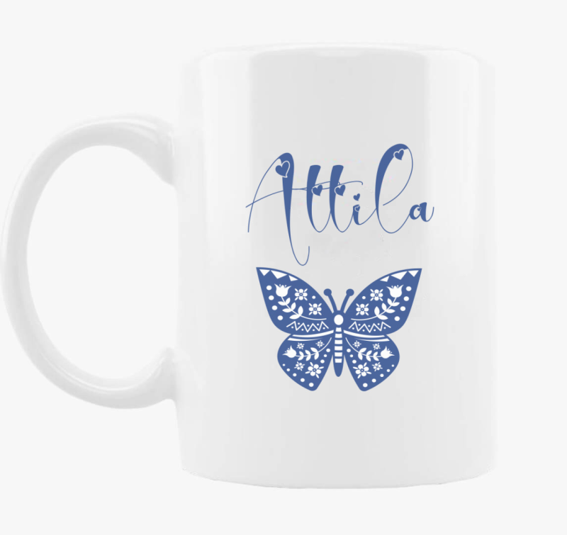 Kék folklór lepkés névvel bögre