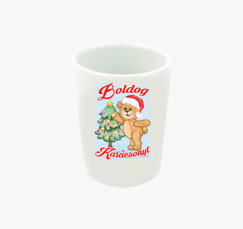 Boldog Karácsonyt maci karácsonyfával gyerek feles pohár