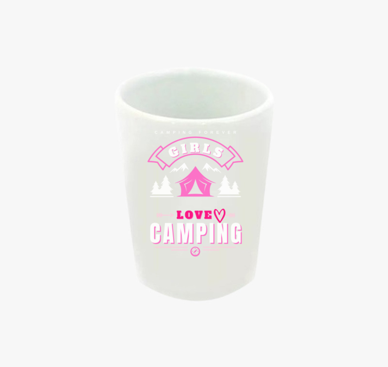 Lányok szeretik a kempinget, Girls loves camping feles pohár, színes felirat, angol