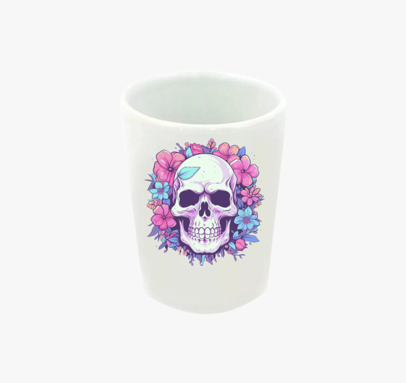 Virágos koponya pink feles pohár
