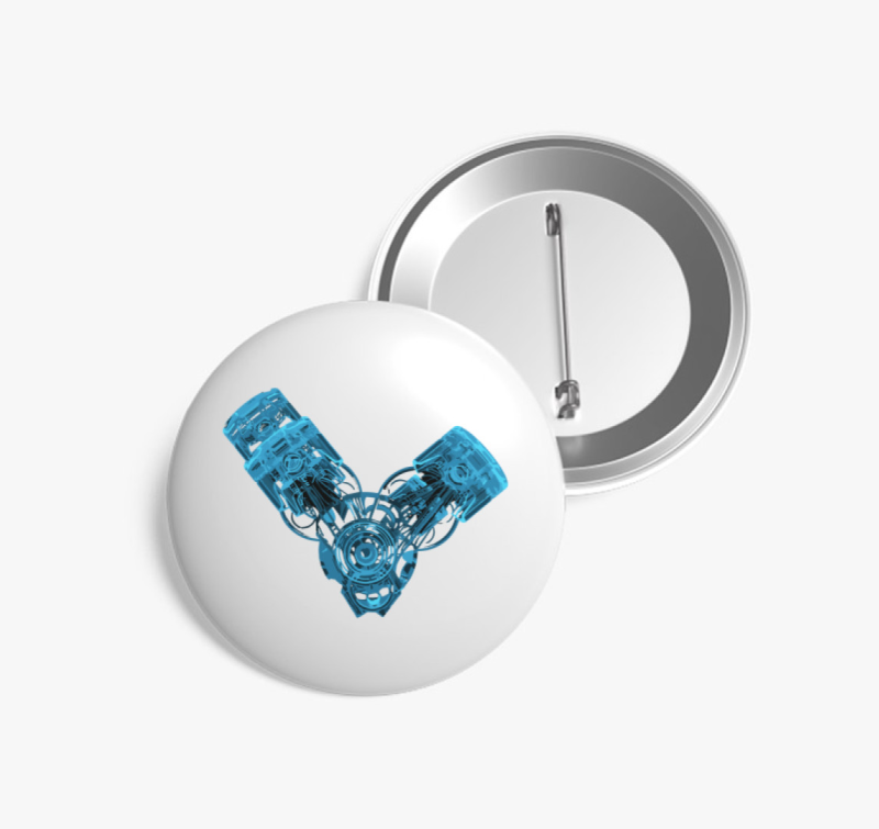 Kék V motor kitűző