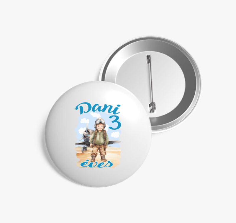 Pilóta kisfiú szülinapi kitűző