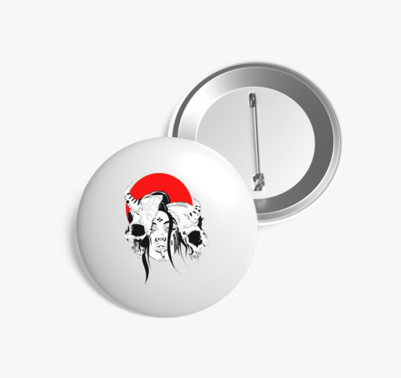 Japán női koponyás kitűző