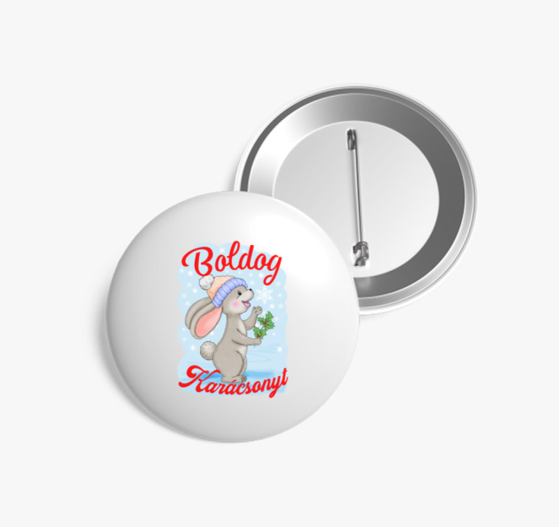 Boldog Karácsonyt nyuszi hópihével gyerek kitűző