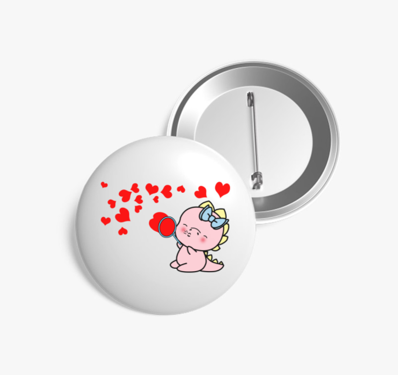 Dínó szívet fúj kitűző