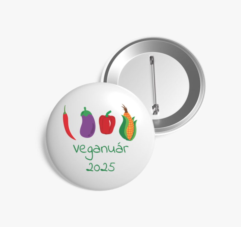Veganuár 2023 (zöldségekkel) zöld feliratos kitűző