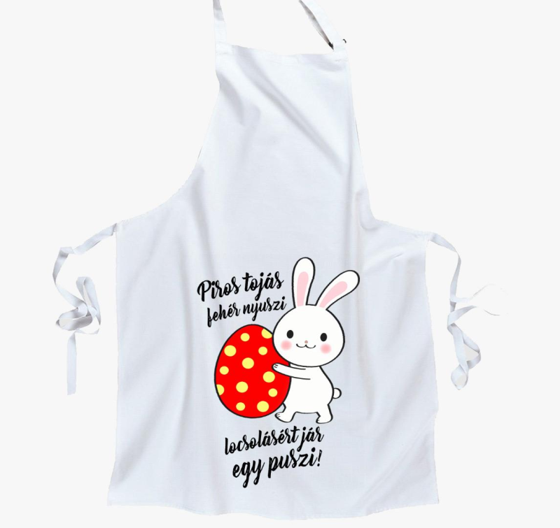 Piros tojás fehér nyuszi locsolkodós kötény