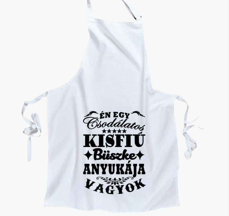 Csodálatos kisfiú büszke anyukája kötény