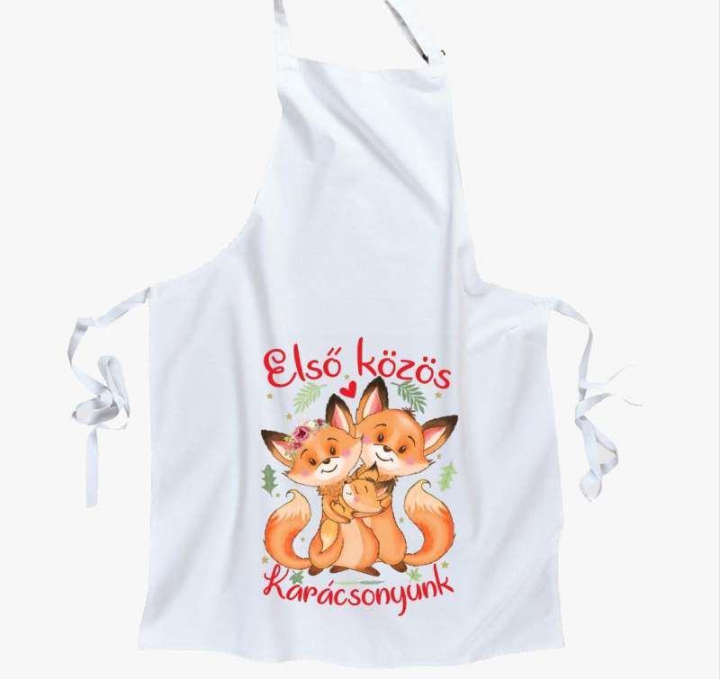 Első közös Karácsonyunk rókák kötény