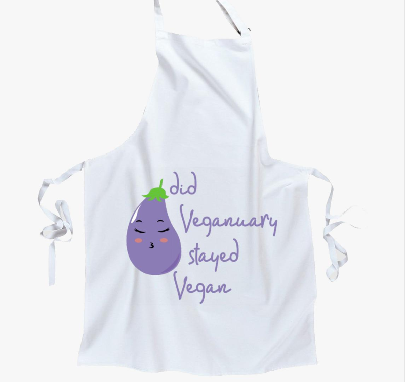 Did Veganuary padlizsános (lila betűs) kötény