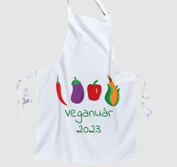 Veganuár 2023 (zöldségekkel) zöld feliratos kötény