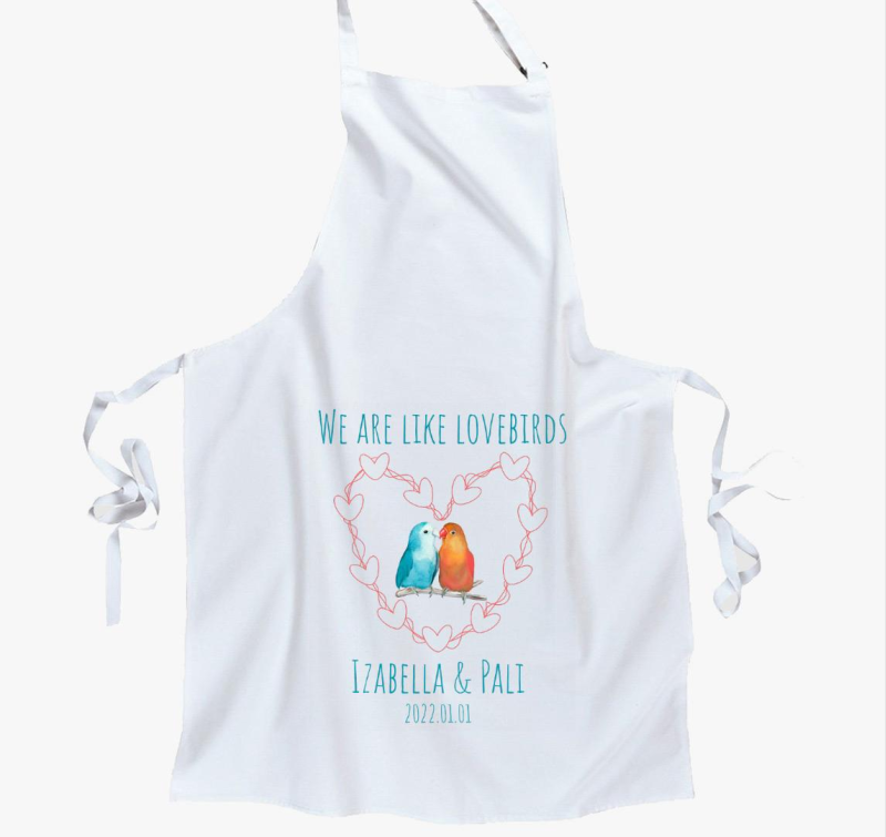 Lovebirds (kék) személyreszabható kötény