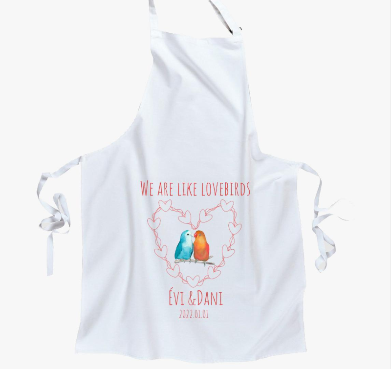 Lovebirds (piros) személyreszabható kötény