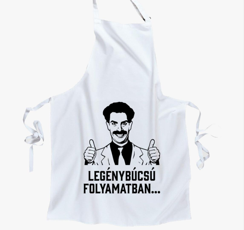 Borat legénybúcsú folyamatban kötény