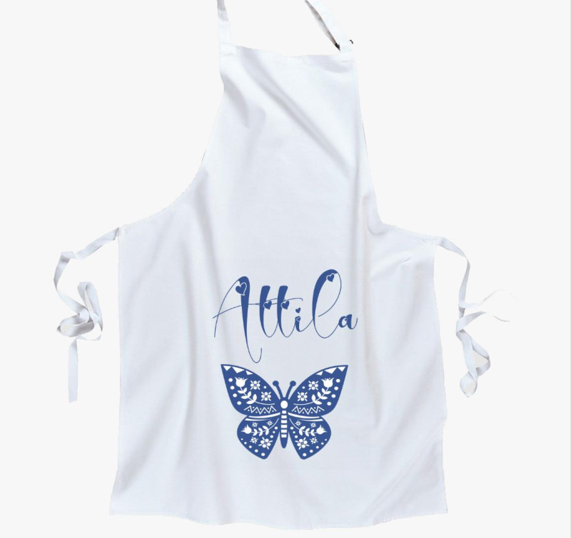 Kék folklór lepkés névvel kötény