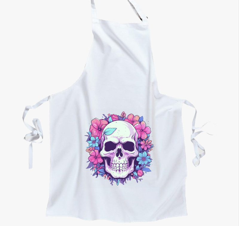 Virágos koponya pink kötény