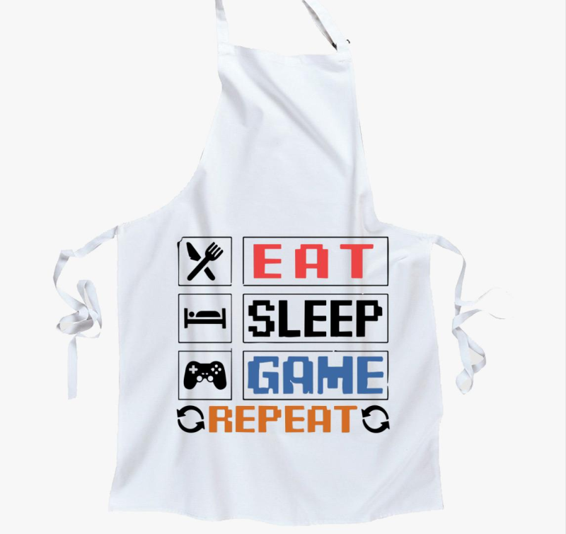 Eat sleep game repeat felirat kötény