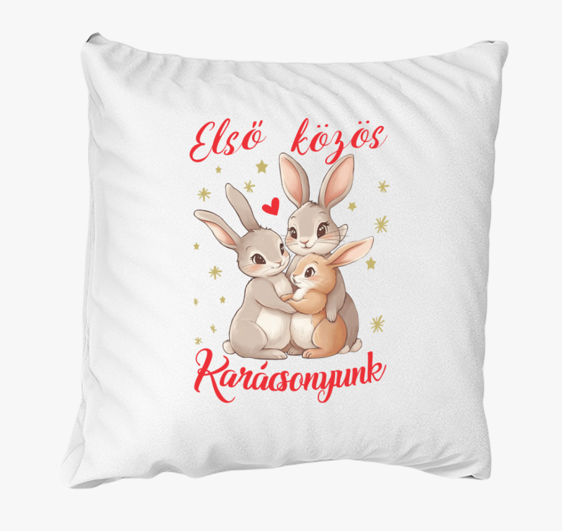 Első közös Karácsonyunk családi szett nyuszik párna