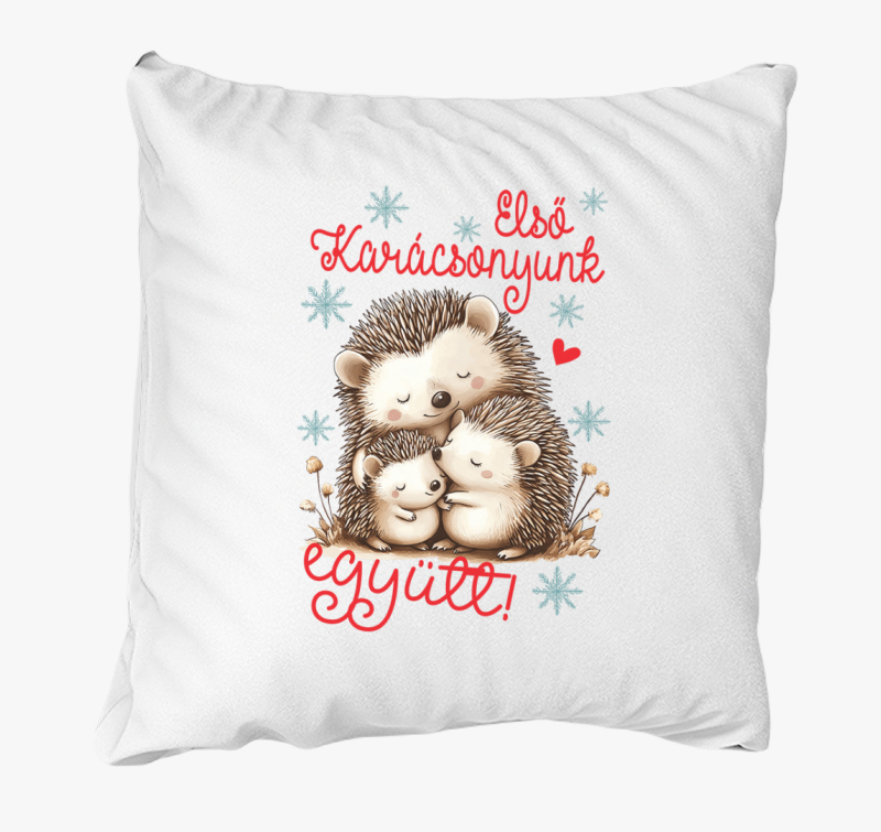Első közös Karácsonyunk családi szett sünik párna