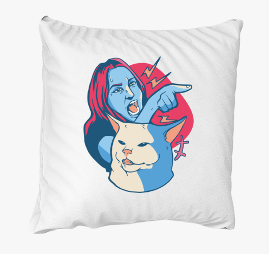 Macskával kiabáló nő meme párn...