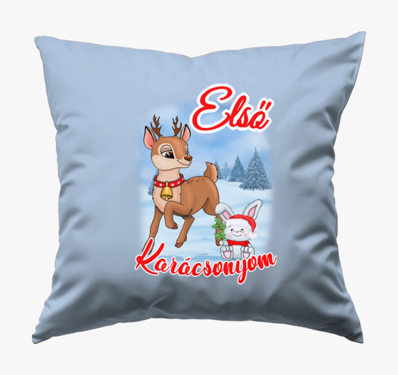 Karácsony, mikulás, első karácsonyom szarvas nyuszi gyerek párna