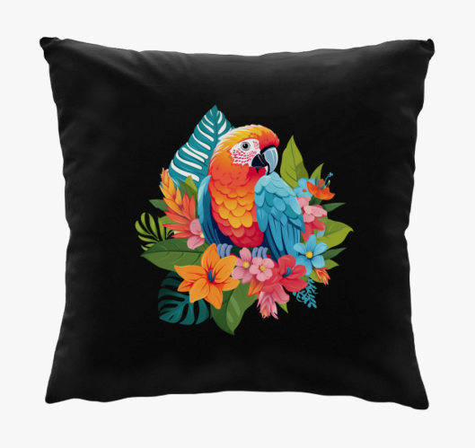 Papagáj virágokkal párna